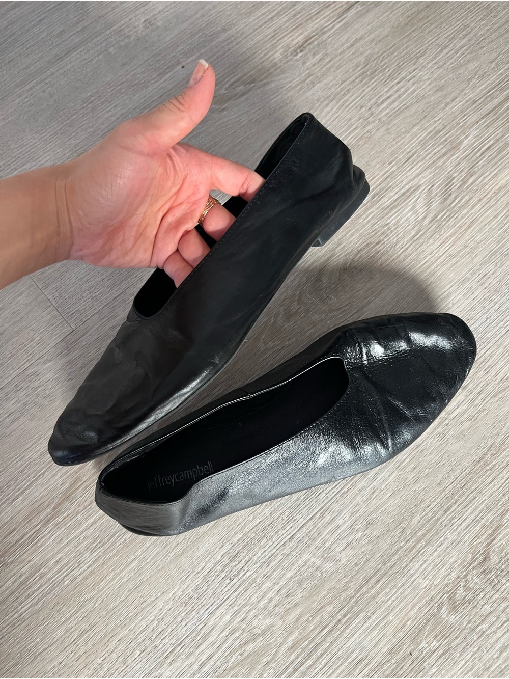 Jeffrey Campbell Fathom Leather High Vamp Flats Black Women’s size 11